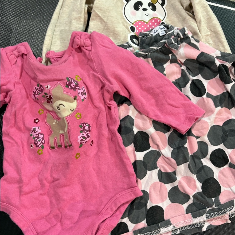 Carter's Cream Bodysuit with Panda and Gold Bow Graphic